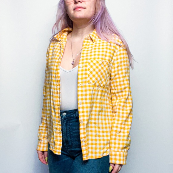 Bright Yellow Checkered Flannel - Picture 2 of 3